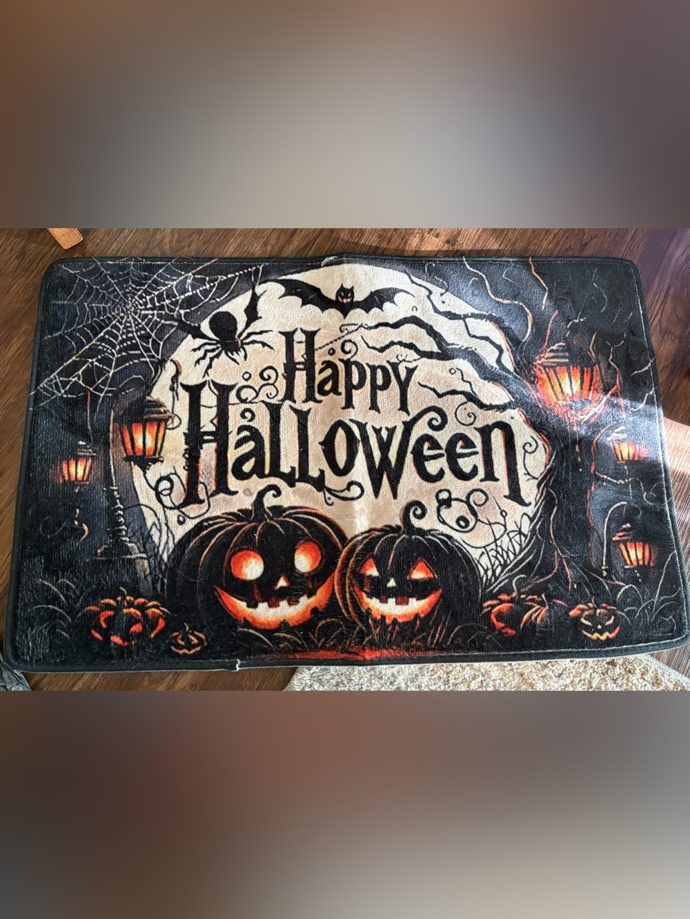 Happy Halloween Pumpkin Doormat - Black & Orange